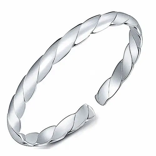 经典复古贵妃手镯 爱交织镀银手镯子光面简约蛋形手镯 麻花银手环