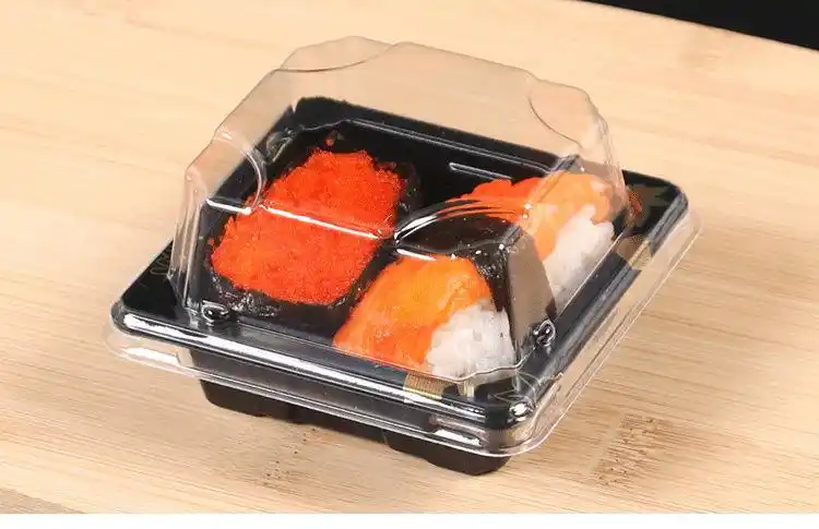 100套双粒军舰盒一次性打包盒小菜盒纯黑金叶m11两粒刺身寿司盒双粒