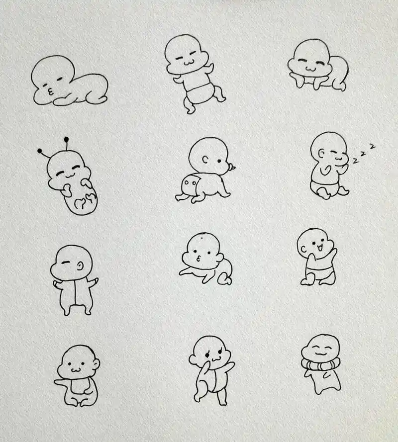 可爱小宝宝简笔画(附线稿)萌化了 今日练习一组小宝宝的可爱简笔画