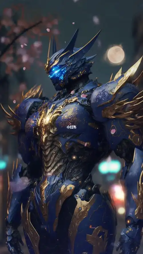 蓝甲金边略带优雅的机甲骑士