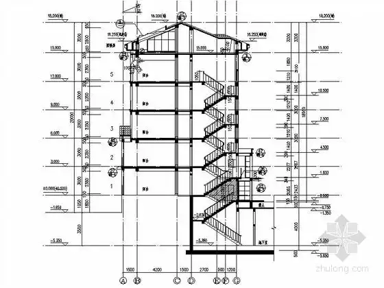 五层框架结构住宅楼建筑剖面图