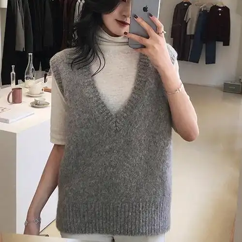 无袖针织坎肩背心2020秋冬季复古气质慵懒宽松毛针织衫