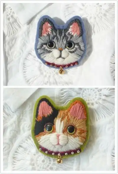 刺绣猫咪胸针.