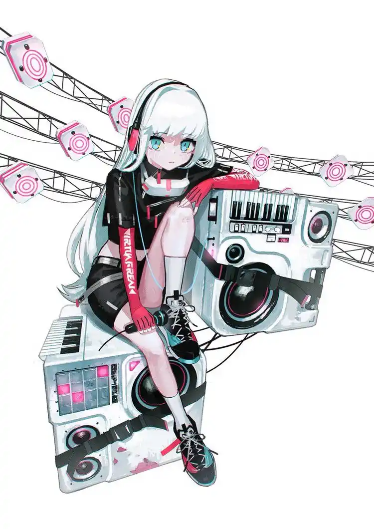 卡通人物绘画,未来风的科技女孩插画