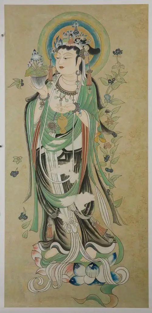 李国华 临摹敦煌壁画57窟《美人菩萨》63*132cm