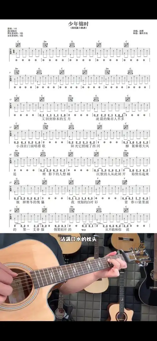 吉他弹唱《少年锦时》赵雷少年锦时的吉他谱,吉他新手简单版吉他谱