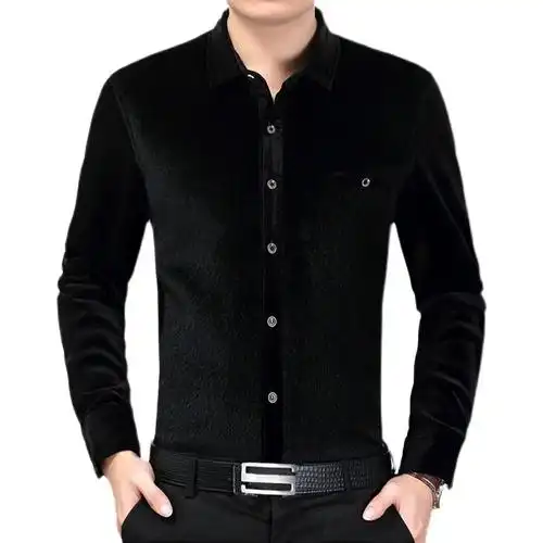 男商务冬季花花公子长袖衬衫新款加绒加厚高档水貂绒保暖衬衣大码