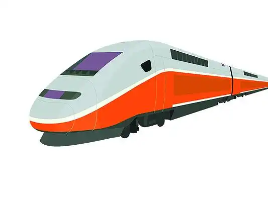 动车矢量卡通火车列车动车金色手绘卡通国潮高铁祥云城市建筑元素png