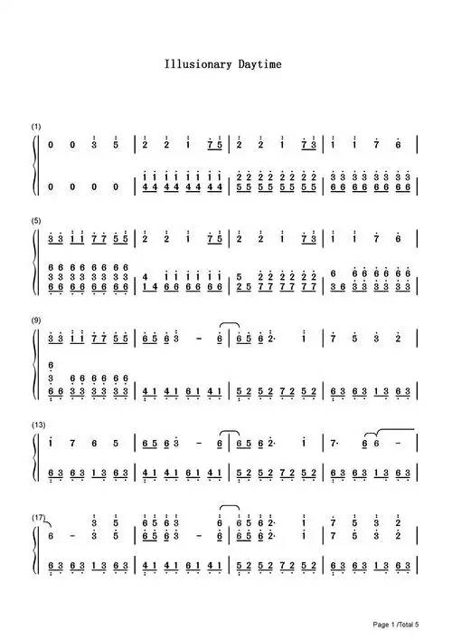 illusionary-daytime钢琴谱_shirfine__流行钢琴双手简谱_钢琴谱|钢琴