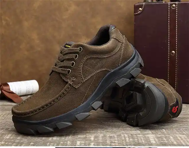 春季翻毛皮劳保鞋男头层牛皮鞋真皮透气休闲皮鞋运动户外登山鞋工作