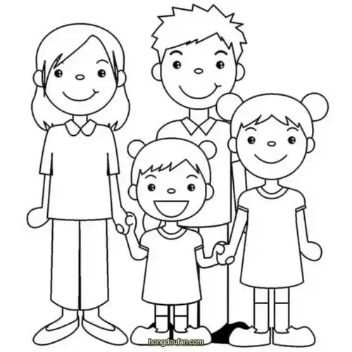 奶奶弟弟妹妹小猫小狗一家人手绘卡通简笔画-红豆饭小学生简笔画大全