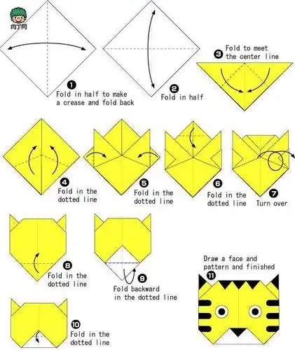 儿童手工折纸大全:老虎折纸教程-╭★肉丁网