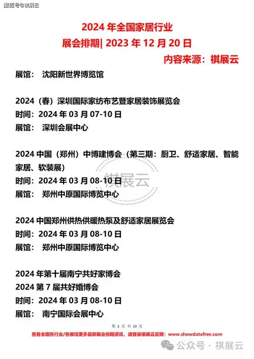 2024年全国家居行业展会排期| 2023年12月20日