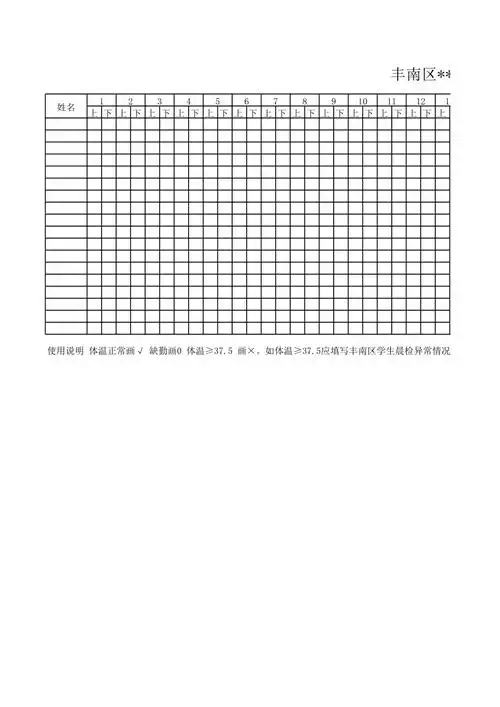 学校学生晨午检体温登记表