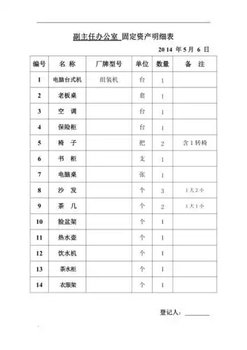 办公室固定资产明细表