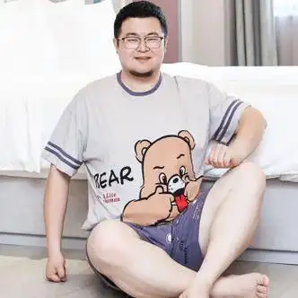 雪聪大码男睡衣加肥加大夏季短袖短裤胖子300斤宽松薄棉质套装家居服