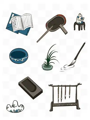 1712古代国风物品文房四宝171314古代国风物品系列小清新文房墨宝手绘