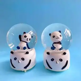 可爱卡通熊猫发光水晶球公仔儿童玩具生日礼物礼品送男女孩雪花球-阿