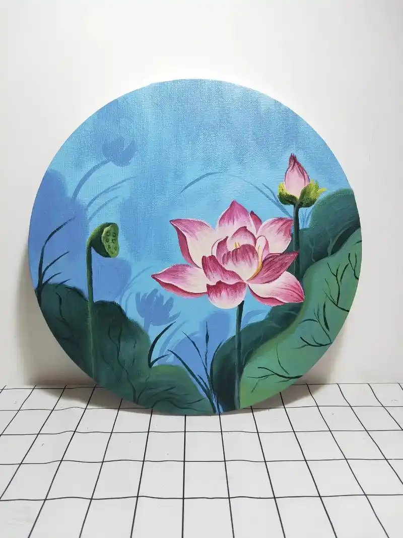 今儿来一幅荷花～#丙烯画 #临摹  没有过程图(忘记拍了98 - 抖音