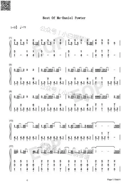 「琴谱|best of me」- 丹尼尔61波特(含简谱)_dixon_ground_ofme