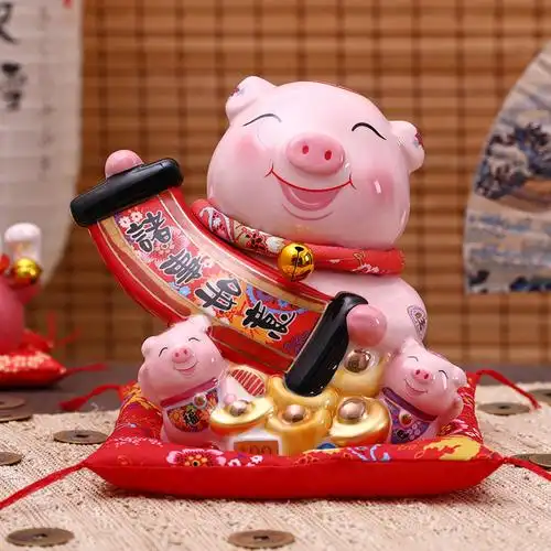 大恒工坊陶瓷招财猪摆件可爱储蓄罐创意礼品存钱罐家居饰品发财猪