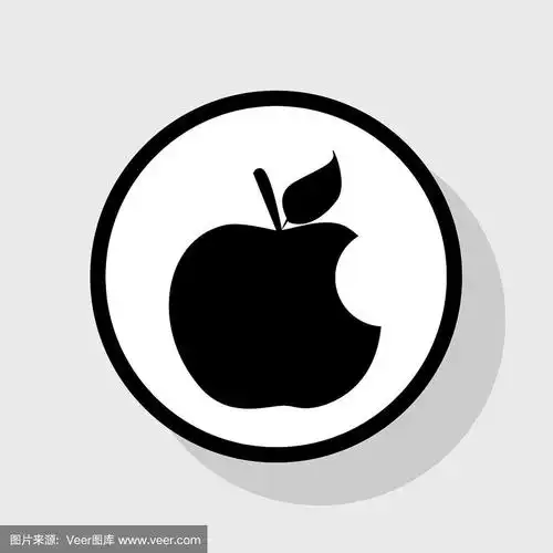 咬苹果标志平黑白色图标