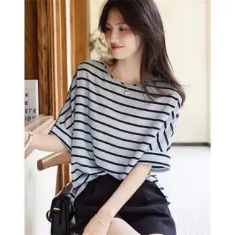 es缎面短袖t恤女夏季新款时尚简约气质优雅百搭上衣天蓝s