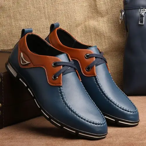 新款男士真皮商务休闲鞋皮鞋男英伦系带圆头牛皮夏季潮流男鞋青年