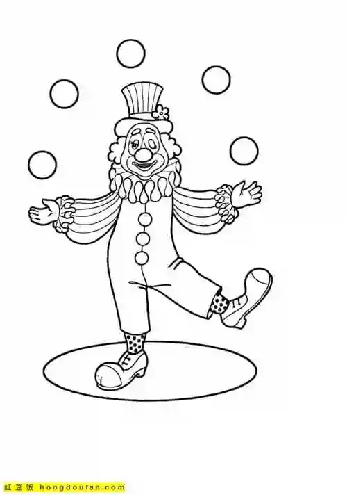 10张有着大嘴巴大鼻子大帽子的小丑卡通涂色简笔画