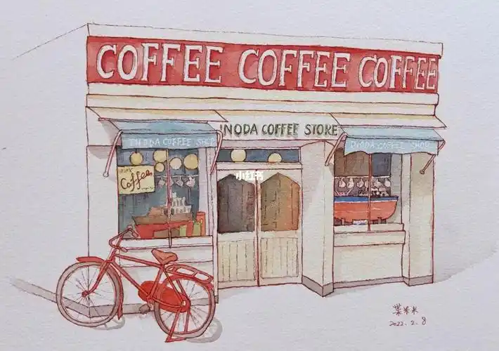 水彩手绘咖啡屋