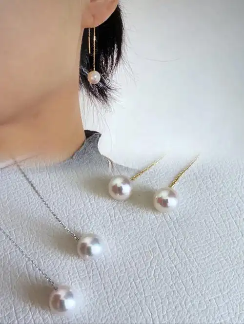 基础美学日本akoya海水珍珠耳线18k885mm