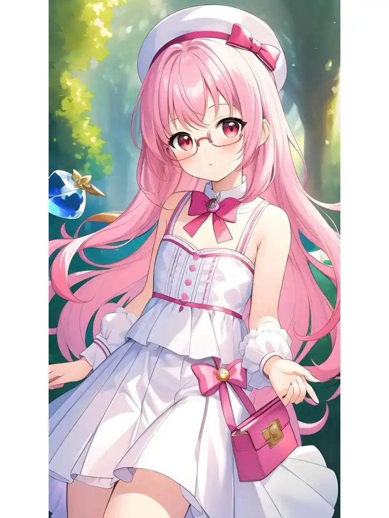 q版粉红长发可爱女孩,动漫二次元绘画人物