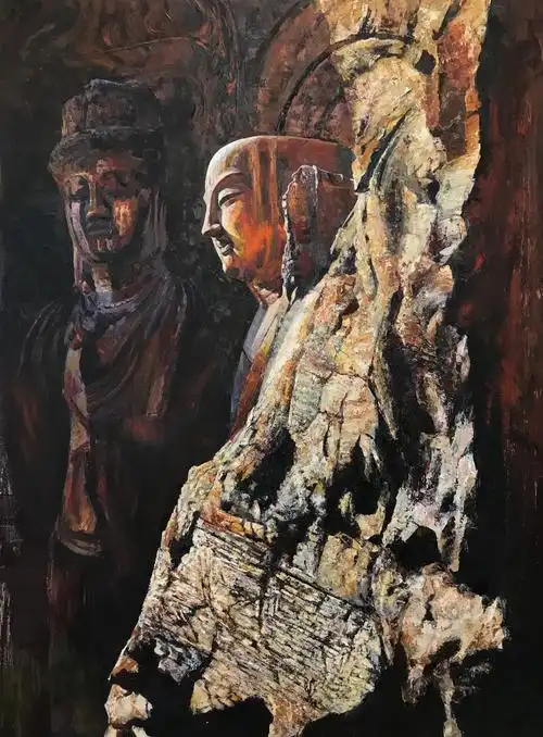 云冈石窟创作,90×120cm,布面油画.龙门石窟创作1号,90×120cm