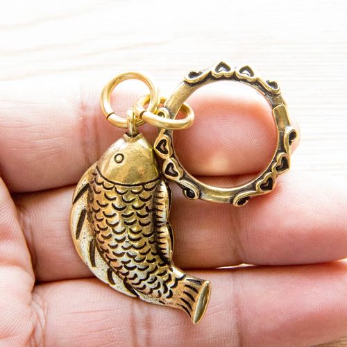 创意手工纯铜黄铜年年有余鲤鱼招财钥匙扣挂件男女车钥匙扣挂饰礼