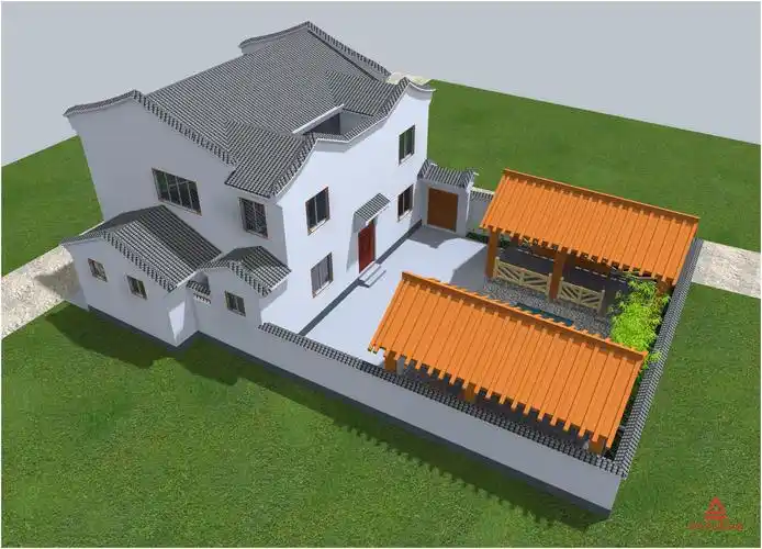 14.3x10.8 两层江南民居风格农村别墅设计图施工图纸效果图带院子