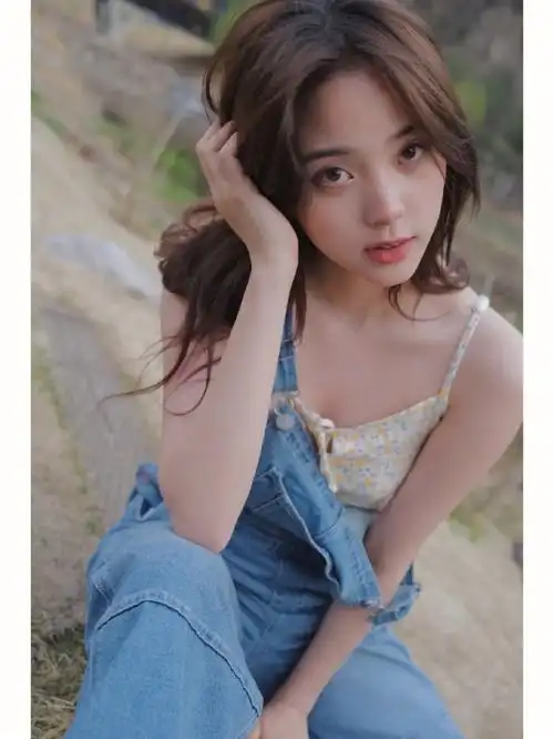 欧阳娜娜穿小碎花吊带搭配背带裤清新脱俗