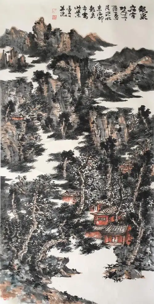 丁俊文龙泉庙宇138cmx68cm