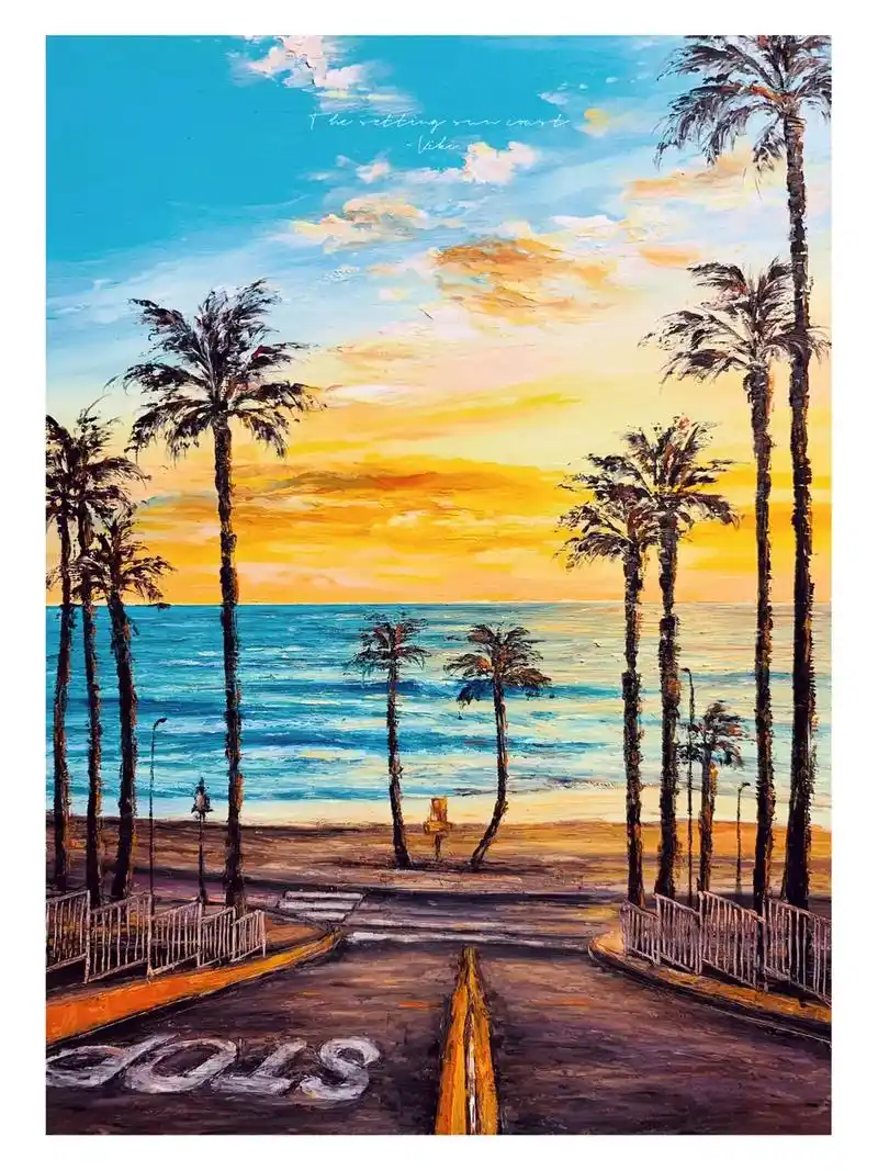 油画棒画简单又复古的海岸落日 100幅油画棒风景画打卡第八十 - 抖音