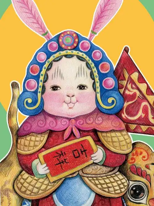 中秋节壁纸分享原创彩铅手绘兔儿爷系列