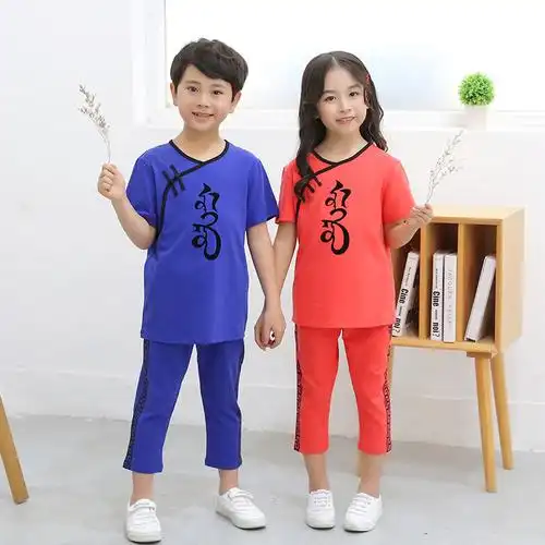 蒙古男女童装校服儿童元素短袖套装纯棉夏季套装