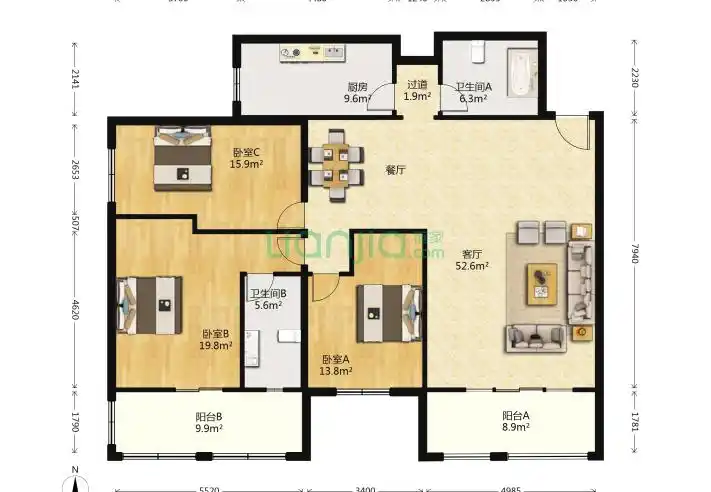 3室1厅2卫193.74㎡-北京沁园公寓户型图