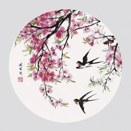 国画《春风燕舞》