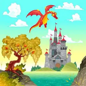 城堡和浮动龙图片