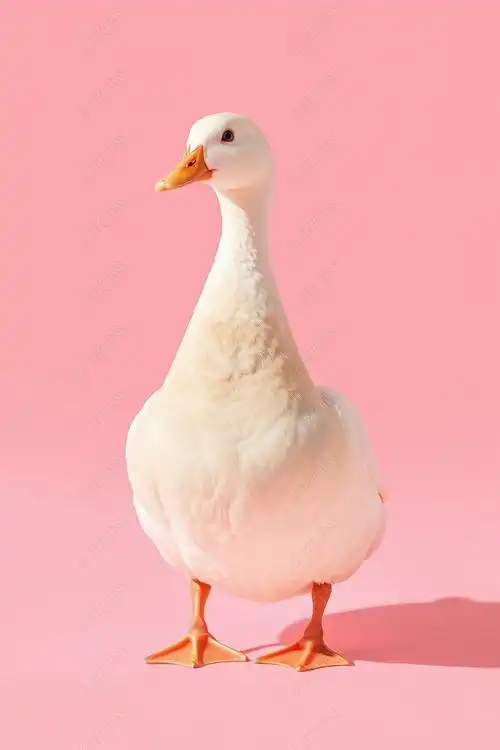 原创粉红色的背景站着一只白色的鸭子高清图片
