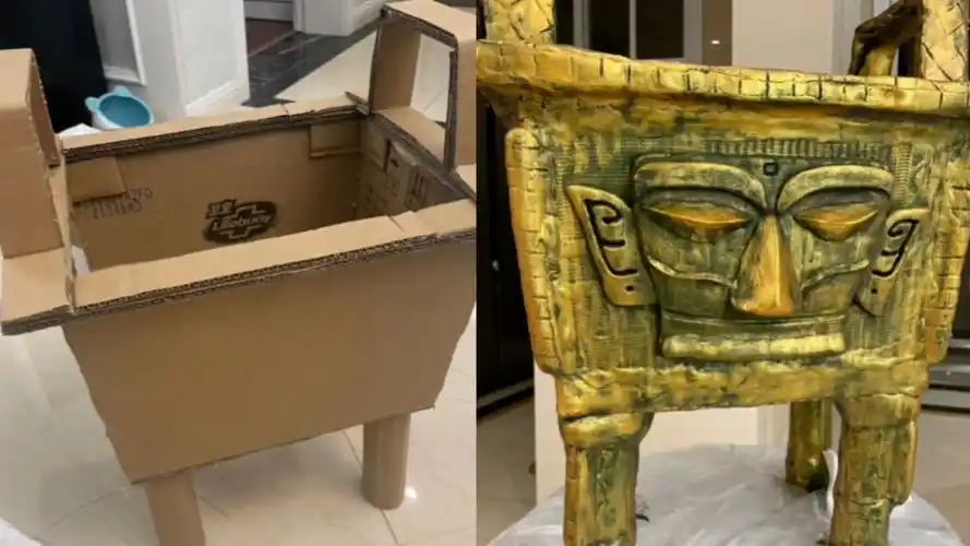 父女合力完成青铜鼎手工作业,成品一出网友惊呆:比电影道具还真_哔哩