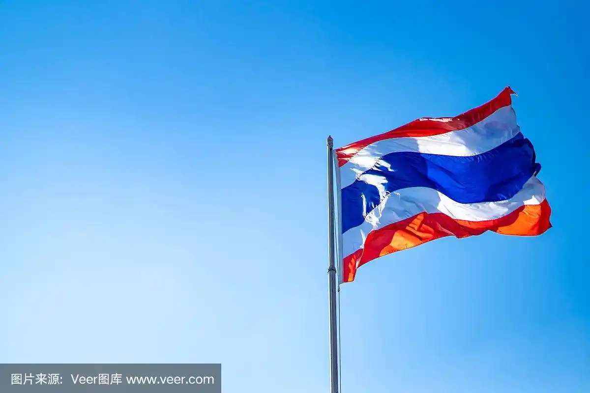 蓝色的天空和清澈的云上的泰国国旗