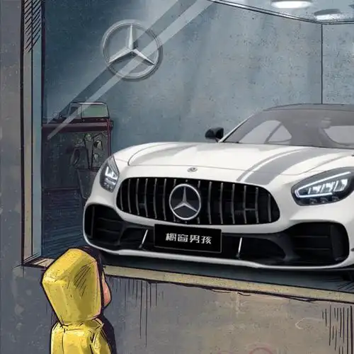 橱窗男孩奔驰大g级橱窗外看汽车的小男孩高清漫画图片壁纸