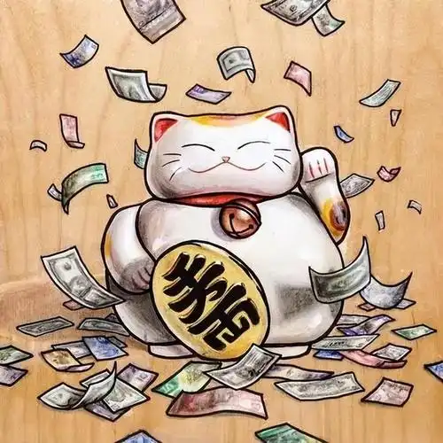财源滚滚来,以招财猫为原型创作的两张卡片