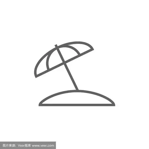 海滩遮阳伞,线图标,分离着色,轮廓,自然