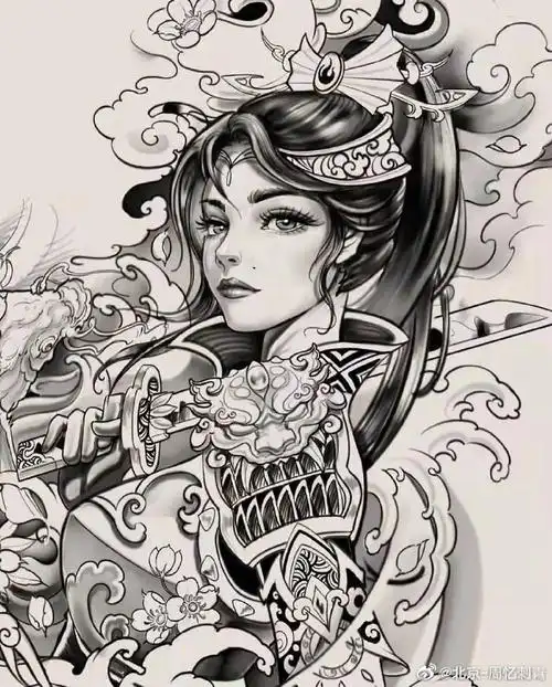 今日纹身图案手稿分享艺伎纹身#艺伎纹身##纹身分享##纹身设计